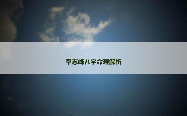 李志峰八字命理解析