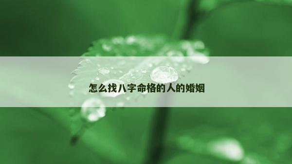 怎么找八字命格的人的婚姻